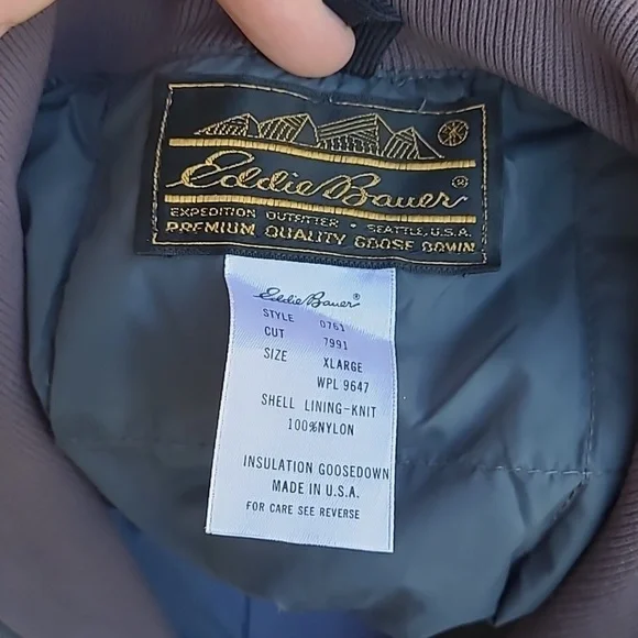 EDDIE BAUER Goose Down Puffer Grey Nylon USA Sz XL Half Zip Pullover Jacket RARE